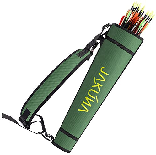 JAKUNA Hüft- und Rückenköcher für Pfeile - Grüner Pfeilköcher für Kinder und Erwachsene - Verstellbarer Pfeilhalter mit gepolstertem Gurt und Gürtelclip - Bogenschießen Zubehör für Feld und Praxis