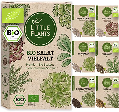 Nachhaltiges BIO Salat Samen Set - 6 Sorten Salatsamen, 100% Natürlich - BIO Saatgut Salatsamen für Gemüsegarten - Pflanzen Samen