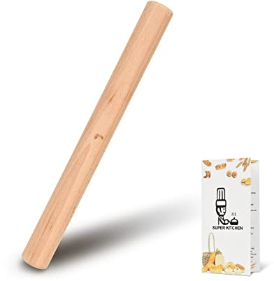 SUPER KITCHEN Mattarello in Legno di Faggio, Accessori di Cottura Perfetti per Biscotti, Pasta, Pizze, Torte, Pasta Frolla (30 x 3 cm)