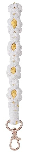 cobee Gänseblümchen Makramee Schlüsselanhänger, handgefertigt Boho Armband (weiß)