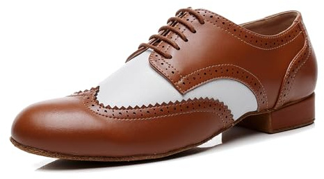 SWDZM Chaussures de Danse Latine Homme Standard Salsa en Cuir Chaussure de Danse Souple Homme,Marron,Tacco 2.5cm,Suola in camoscio,46EU