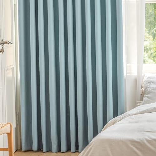 Whoiy Hellblau Vorhänge für Schlafzimmer, Jacquard Einfarbig Blickdicht Gardiene Vorhang 2 Stück Moderne Fenster Verdunkelungsvorhang Chenille, 244x107 cm(Höhe x Breite)