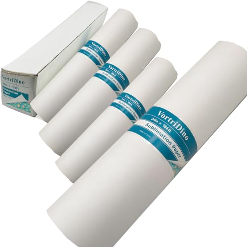 VortriDino Pack of 4, Sublimation Paper Roll 24inch x 164ft 2 Core Dye Sublimation Heat Transfer Paper 95gsm Heat Press Paper for E) pson SureColor F570 and T3170x Printers