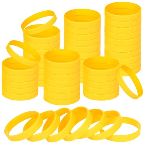 NAHRMY 8 inch Silicone Wristbands Blank Yellow Rubber Bracelets for Adult, 120 pcs Sports Party Silicone Elastic Wristband Bulk Bracelet bands for Events School Teacher Supplies