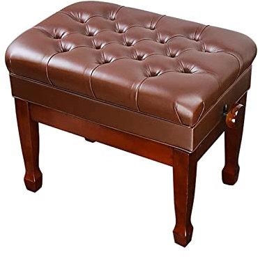 Banc de piano en cuir véritable avec rangement de musique - Tabouret de piano hydraulique réglable en bois marron pour un usage domestique