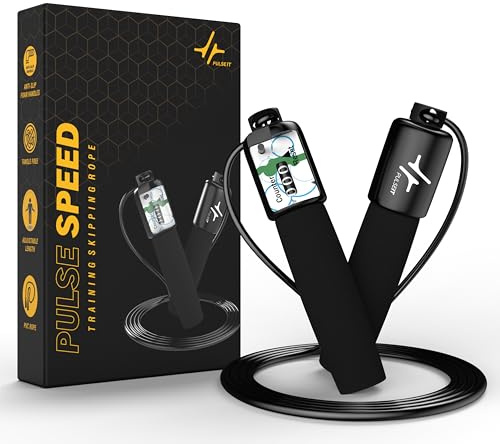 PulseSpeed Hopprep med räknare för män, kvinnor och barn med räknare hopprep för träning, träning och viktminskning, träningsrep för fitness