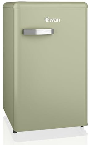 Swan SR11035GNE Retro Under Counter Fridge with 77L Fridge Capacity, 13L Freezer Capacity, 1 Glass Shelf, 3 Door Shelves, 1 Salad Drawer, E Energy Rated, Green