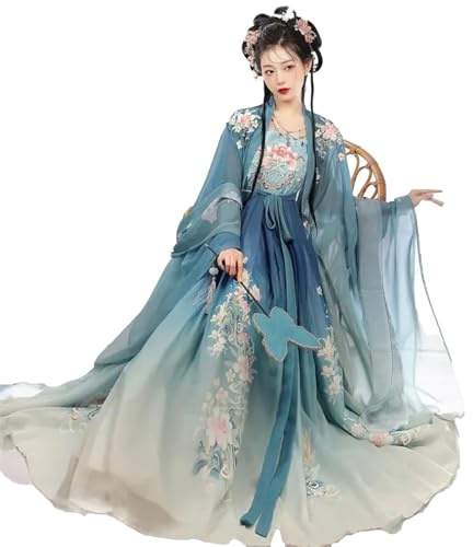 Hanfu Dress Women Ancient Summer Tang Embroidery Chinese Style Traditional Cosplay Skirt Suit Dresses Costume(E,XL)
