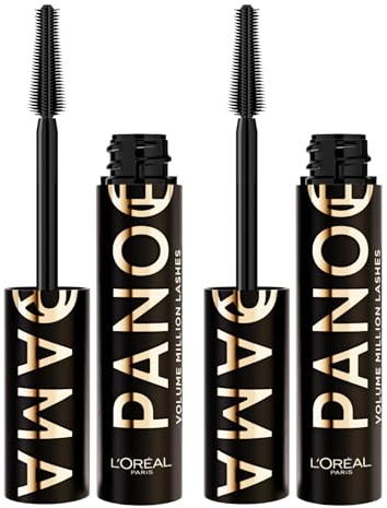 L'Oréal Paris Mascara Panorama All Night Black Farbe Schwarz für Fächerwimpern und größere Augen, langer Halt 24h Formel Ultra Schwarz - 2 Mascara