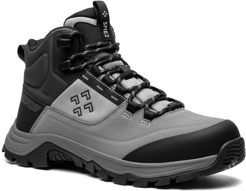 SPIEZ Non Slip Safety Boots for Men S1 Lightweight Work Trainers ESD | Slip Resistant Work Boots for Construction, Anti-static Composite Toe Safety Trainers Non Steel Toe Shoes Men, Black-grey