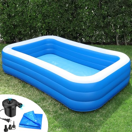 Rukala Inflatable Pool Bundle - 10ft x 6ft - Electric Pump and Ground Tarp Included - Fast Setup and Reinforced Seams