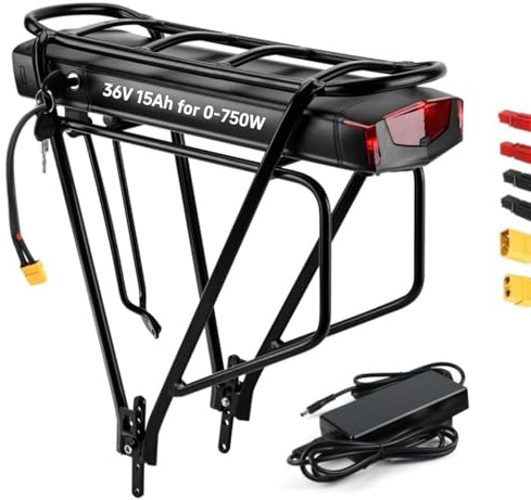 (UK Stock) 36V 48V 52V Ebike Battery 10-25Ah with Charger, Large Capacity Long Range Safe Lithium Electric Bike Battery (+Rear Rack 36V 15AH)