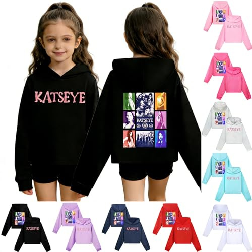 Katseye Sweat à capuche court pour fille - Sweat à capuche tendance avec capuche - Modèle rétro - Pull d'hiver pour garçons et enfants - Style Harajuku décontracté - Élégant pull douillet spécialement