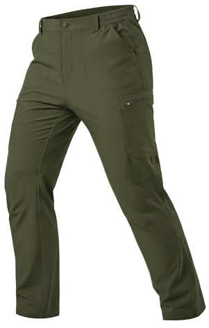 MAGCOMSEN Men's Outdoor Hiking Trousers Water Resistant Work Cargo Pants | Lightweight, Quick Dry, Elastic Waist, Button and Zip Fly Closure, Water-resistant, 5 Zipper Pockets