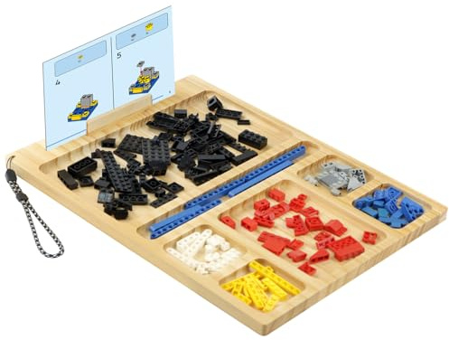 Building Baseplate Table Tray for Lego, Brick Sorting Tray with Instruction Holder, 7-Compartment Building Block Organizer with Lanyard for Lego Building Bricks & DIY Projects