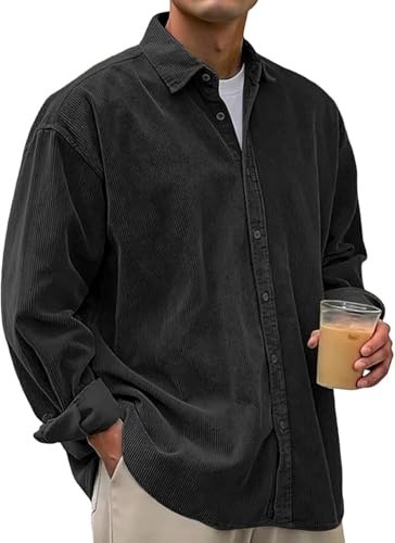PADOLA Velours Côtelé Chemise Homme Manches Longues Col Revers Boutonnées Surchemise Décontractée Chemises Cowboy Western Légère Veste mi Saison Blouson de Travail