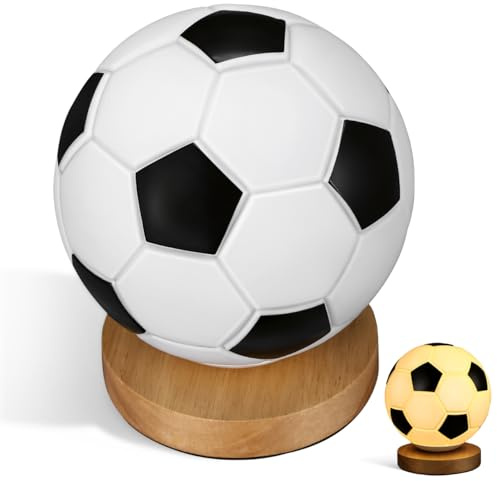 NOLITOY Soccer Ball Table Lamp LED Touch Dimmable Nightstand Light Wood Base Glass Shade Sporting Theme Bedside Bedroom Living Room Office Decor Infant Youth Teen Accessory 7.09 Inches