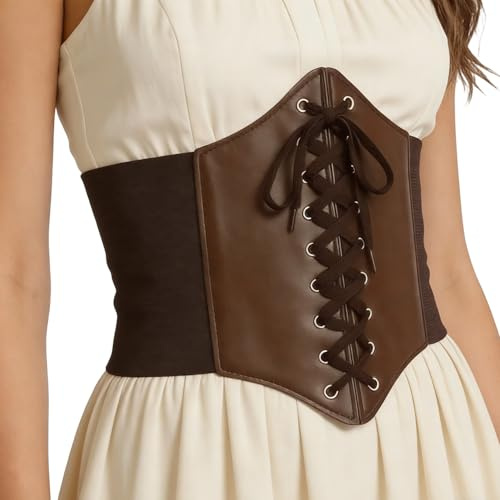 ZOMKIFA Corsetto Cintura Vita 78cm Pelle Finta Pirata Costume Medievale Halloween Cosplay Festa(Marrone)