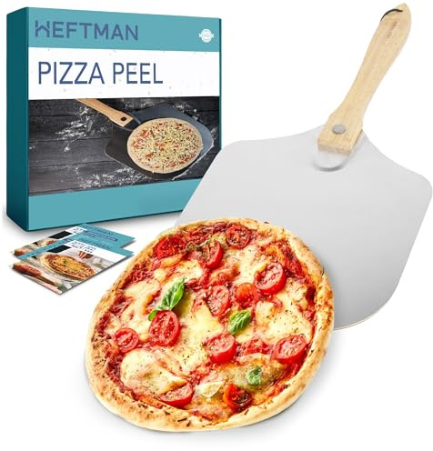 HEFTMAN Pala de pizza de 12 pulgadas, pala de pizza de aluminio con mango de madera plegable para un fácil almacenamiento, pala giratoria ligera para horno, parrilla, hornear pan