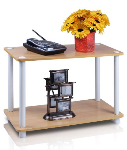 Furinno TURN-N-TUBE Side Table, Rectangle End Table with Open Shelf, Toolless Assembly Night Stand, Bedside Table, for Living Room, Bedroom, Beech