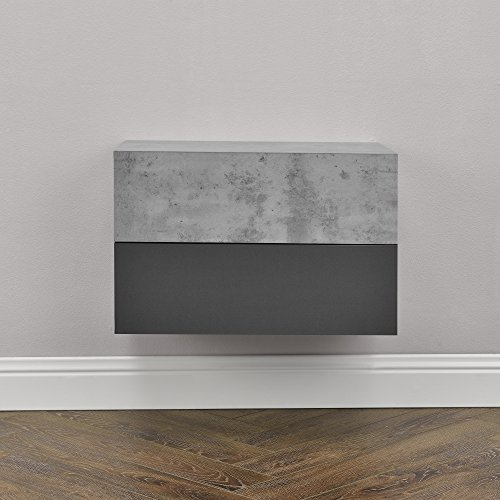 [en.casa] Wandregal Oslo mit Schublade 2er Set Nachttisch schwebende Nachtkommode Hängeregal Wandboard Nachtkonsole 46x30x15cm Beton-Optik/Dunkelgrau