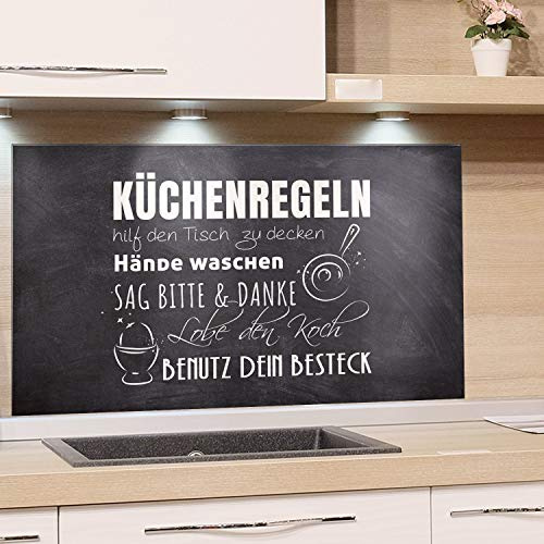 GRAZDesign Spritzschutz Glas Küchenregeln, Küchenrückwand Küche Küchensprüche, Rückwand Küche Herd Steinoptik / 100x50cm