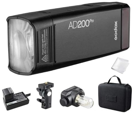 Godox Flash de Poche AD200 Pro, 200Ws 2.4G 1/8000 HSS, 500 éclairs à Pleine Puissance, 0.01-2.1 Recyclage, 2900mAh Batterie Lithium-ION, Deux têtes incluses Flash Cobra ou de Studio