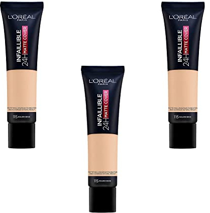 3 x New L'Oreal Infallible 24H Matte Cover Foundation 30 ml – 115 Golden Beige