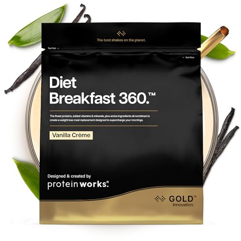 Protein Works | Diet Breakfast 360 - Gold, Vanilla Crème, 36 Servings, 2kg | Diet Meal Replacement Shake, Supports Weight Loss, Added Caffeine, Green Tea Extract, Yerba Mate, 24 Vitamins & Minerals