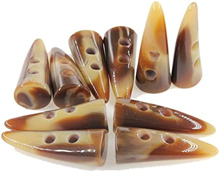 NC 10er-Pack Harz Ox Horn Toggle Nähknöpfe mit 2 Löchern, Große Hornimitation, Zahn, 5 cm, Braun