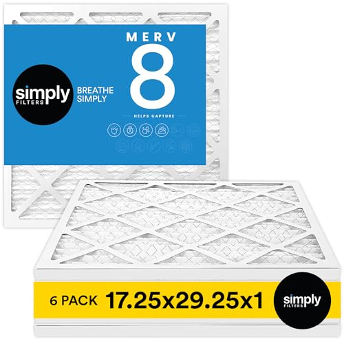 Simply by MervFilters, 17.25x29.25x1 (Actual Size) Air Filter, MERV 8, MPR 600, AC Furnace Air Filter, 6 Pack