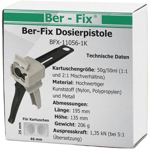 Ber-Fix® Dosierpistole für 50ml / 50g Doppelkartuschen (1:1) – Präzise Verarbeitung von 2K Kleber – Ideal für Metallkleber, Kunststoffkleber & mehr