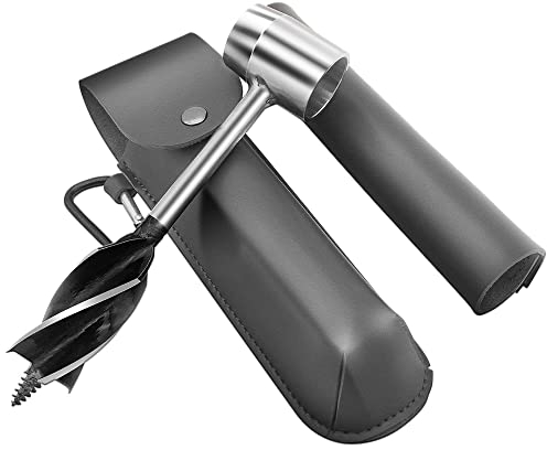 Manuelle Handbohrmaschine, Schneckenbohrer-Sets für die Holzbearbeitung mit Lederetui, Mehrzweck-Überlebenssiedlerwerkzeug für Holzstifte im Freien und Lochmacher (Grau)