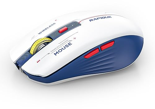 RAPIQUE Bluetooth Wireless Mouse - (BT1/BT2+USB) Tri-Mode High Performance, Rechargeable, Multi-Device Compatible with PC/Laptop/Computer/MacBook/iPad Air Pro (Blue and White)