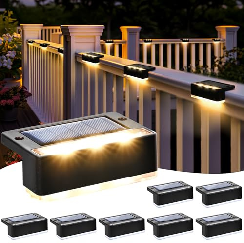 Solpex Solar Fence Lights - 8 Pack Waterproof, Outdoor Stair Lights for Steps, Fence, Garden, Yard, Patio, Gutter, Pathway Decoration (Warm White, Black)