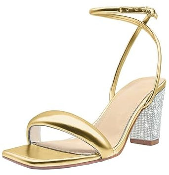 Fantoesay Damen Sandalen mit Strassabsatz, Gold, 39 EU