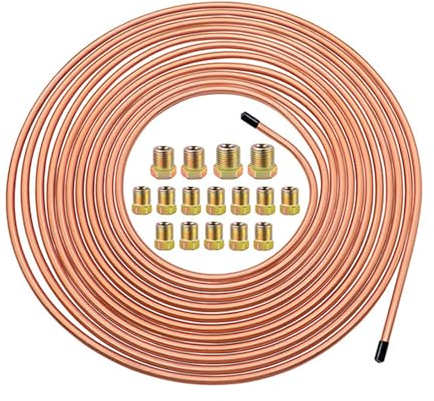 7,62 m Bremsleitung 3/16 Set, Ø 4,75mm Kupfer-Nickel Kunifer, Automobil Ersatz Bremsrohr Verschraubungen und Verbinder Flaring DIN Kupfer Verkupfertes Stahl Sortiment für Bördel