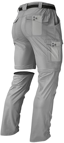 Men's Hiking Convertible Zip Off Pants Outdoor Waterproof Quick Dry Lightweight Fishing Safari Travel Cargo Work Pants Light Grey 32