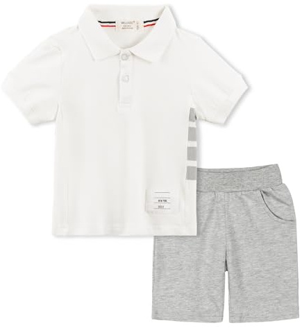 Volunboy Babypojkkläduppsättningar, kortärmad polotröja med shorts 2 delar sommarklädsel för 1–6 år, Vitt och blått, 5-6 ans