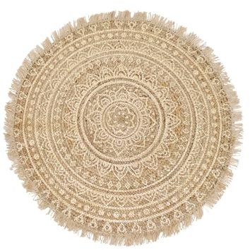 Schmucks HOME Teppich rund Wohnzimmer Juteteppich Boho 90 cm rutschfest Beige (Gold)