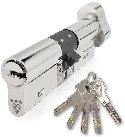 IRONWORX® Spectre Nickel 35 mm (Tour) / 40 mm (Clé) (75 mm) Serrure de Porte à Cylindre Euro à Sécurité Maximale Approuvée par la Police TS007 BSI 3 Étoiles avec Fonction de Déverrouillage Pouce