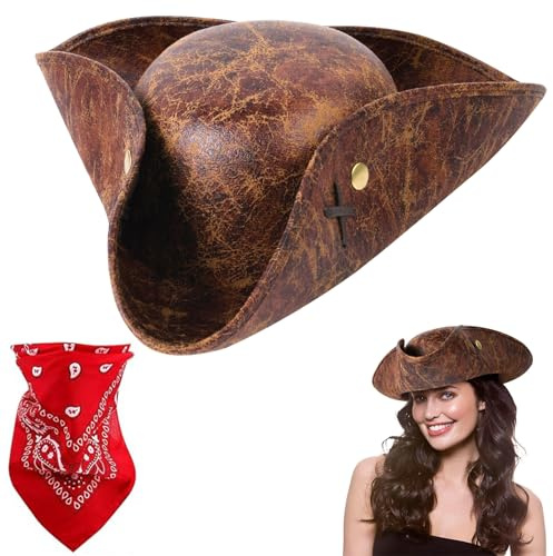Aomig Piratenhut Set 2Pcs Verbessertes Piraten Kostüm Piratenkopftuch Hut Pirat Fashion Piraten Hut Piratentuch Piraten Pirat Piraten Mütze Seeräuber Hut Piratenset Halloween Karneval Cosplay(C-Braun)