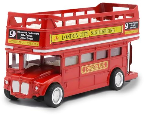 PyrrlicToy Bus Toy Double Decker, Bus Double Decker Red Models Toy, 1:64 Scale Pull-Back Car,Models Pull Back City Car Accessories for Kids