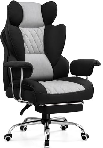 GTPLAYER Gaming Chair, Executive Office Desk Chair with Footrest Ergonomic Heavy Duty High Back Lumbar Support Home Recliner Swivel Computer Chairs, Black-Grey