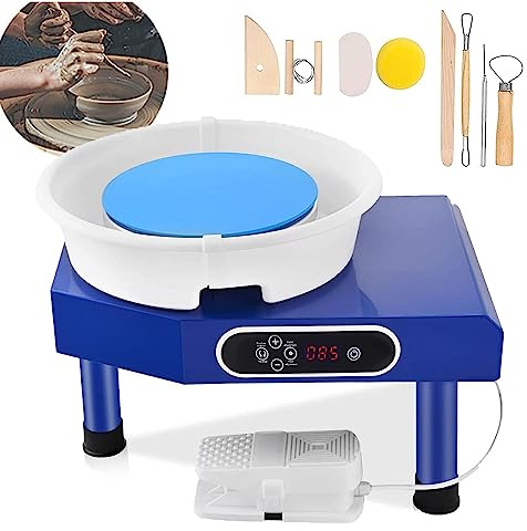 JHNKOJ Pottery Wheel Machine 25Cm 350W Electric Pottery DIY Clay Tool with Foot Pedal and LCD Touchscreen, Clay Carving Tools DIY Ceramic Crafts for Adults Beginners,White