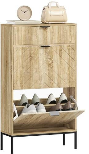 HOMCOM Meuble à Chaussures 8 Paires, Armoire Étroite 60x24x105,5cm Chêne