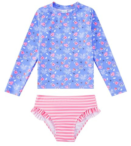 upandfast Madeanzüge für Mädchen Langärmlige 2-Teiliges Set Sonnenschutz-Surfbekleidung(Rosa Lila,6 Jahre)