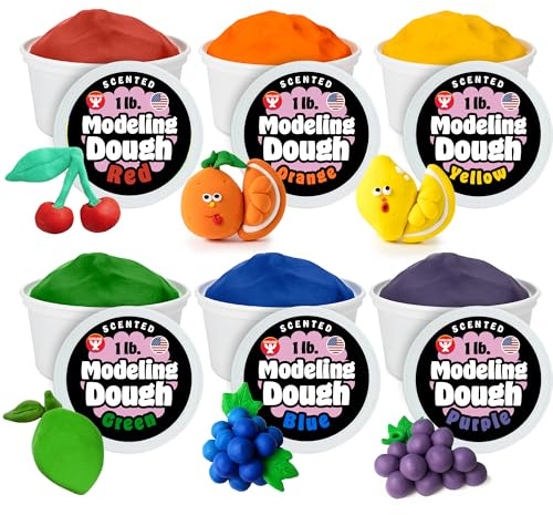 Hygloss Play Modeling Dough for Kids – Safe & Non-Toxic Sensory Dough for Arts and Crafts – 1 lb Tub – Play Clay for Toddler Activities, Preschool Classroom Must-Haves – 6 Assorted Colors, Scented