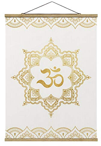 Bilderwelten Kakemono Mandala OM Ornament weiß gold Hochformat 4:3 46.5x35cm Eiche