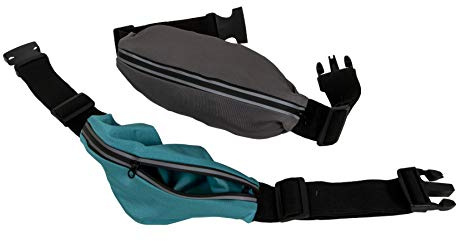 EvriFit Stretchy Waist Pack, Adjustable No-Bounce Running Belt for Women and Men, Secure Extra Large Zipper Pocket, Moisture-Wicking Neoprene, Teal and Gray Fanny Bags, 2 Pack